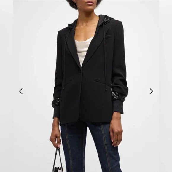 Cinq à Sept Khloe Blazer – Black Sequin Hood & Sleeves, Size 10 - Picture 1 of 13